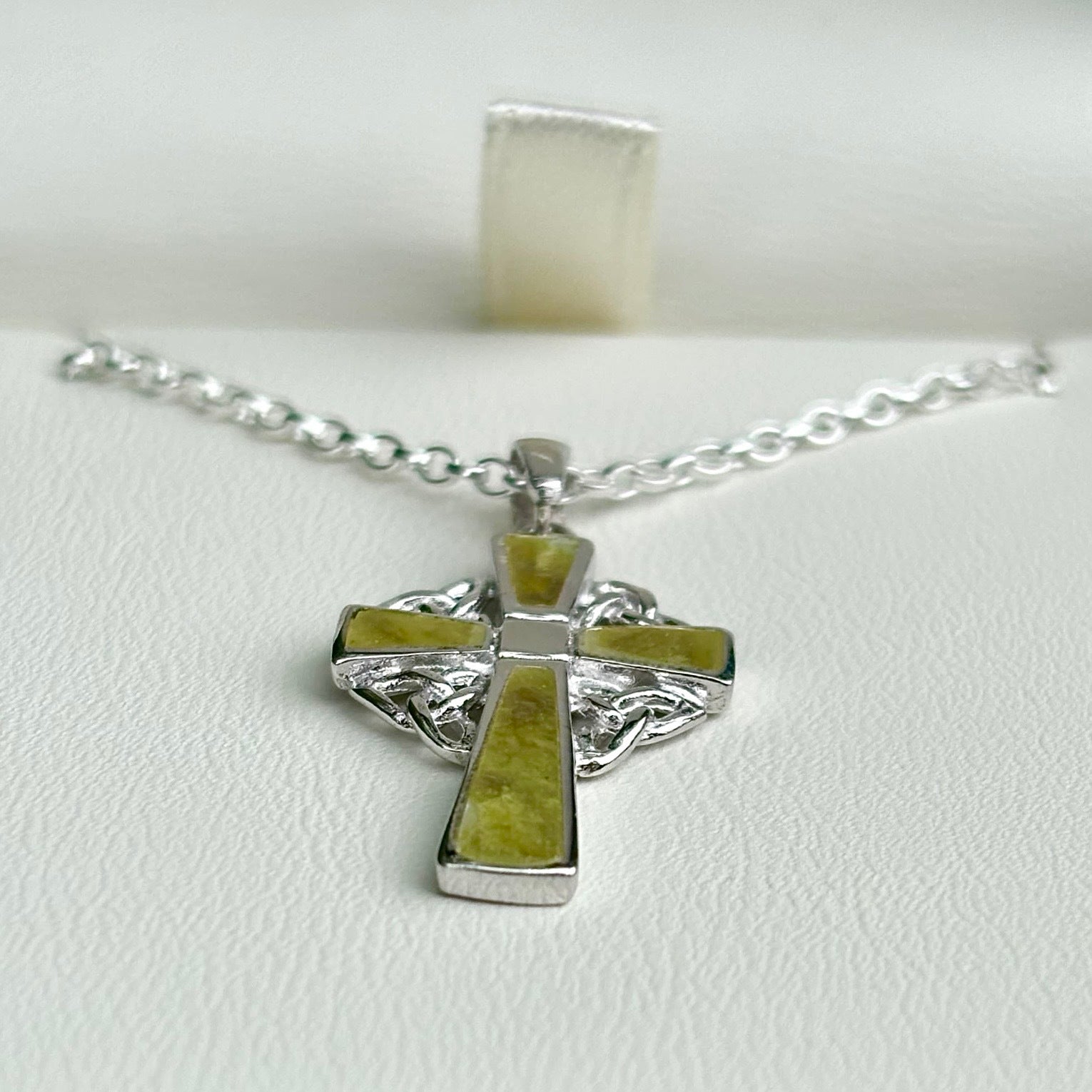 Sterling Silver Celtic Cross Necklace with Connemara Marble