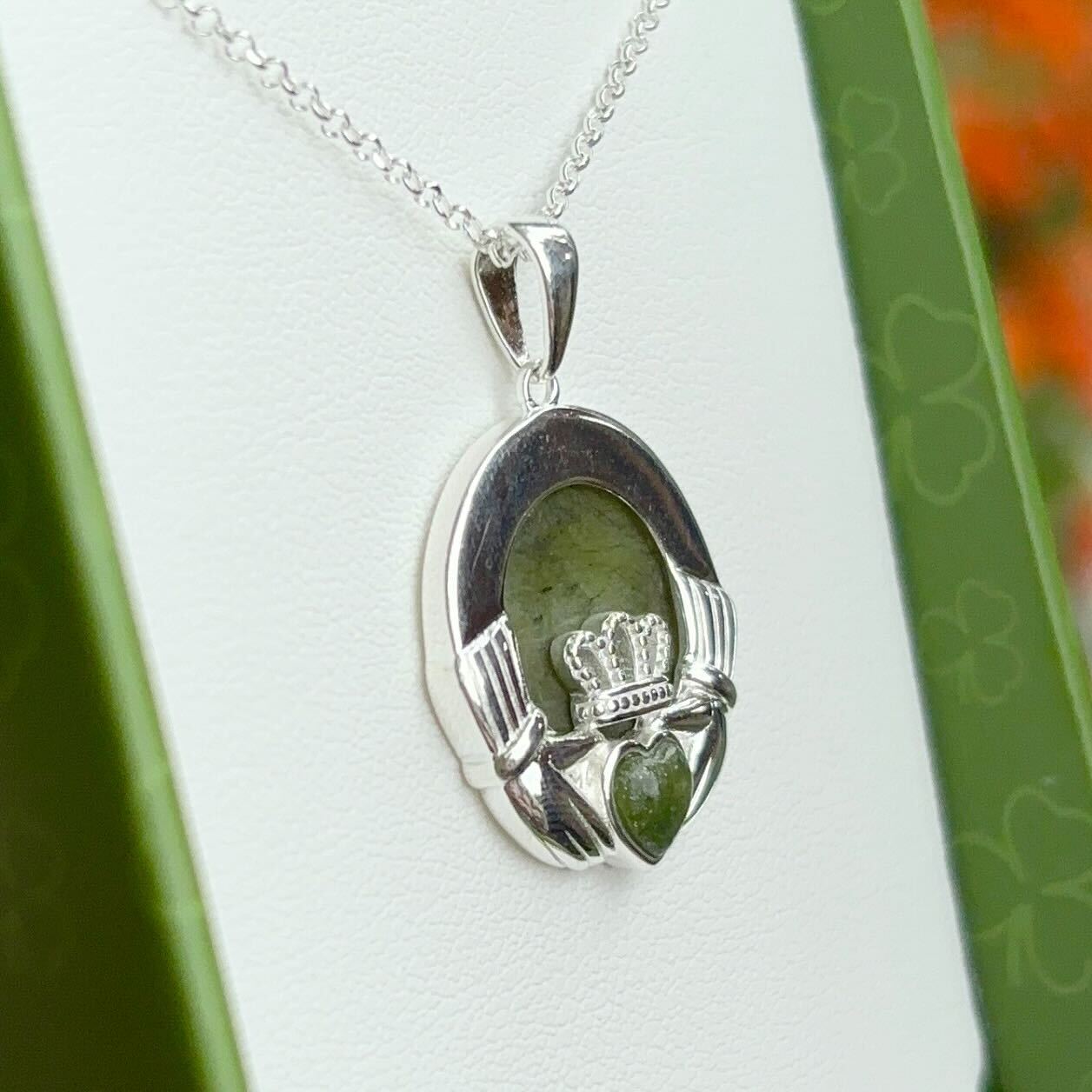 Claddagh Silver Connemara Marble Pendant