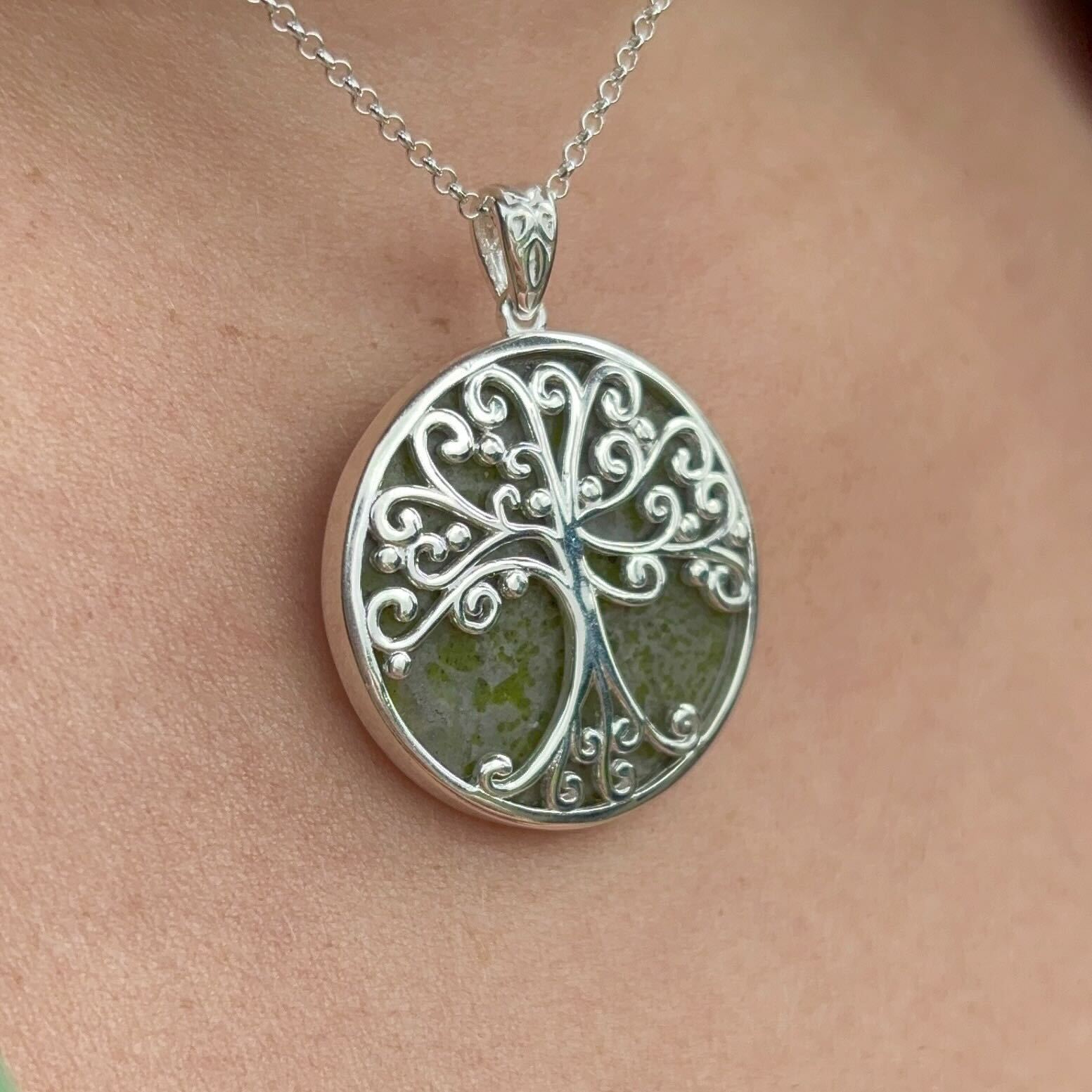 Tree Of Life Connemara Marble Pendant With Irish Sterling Silver