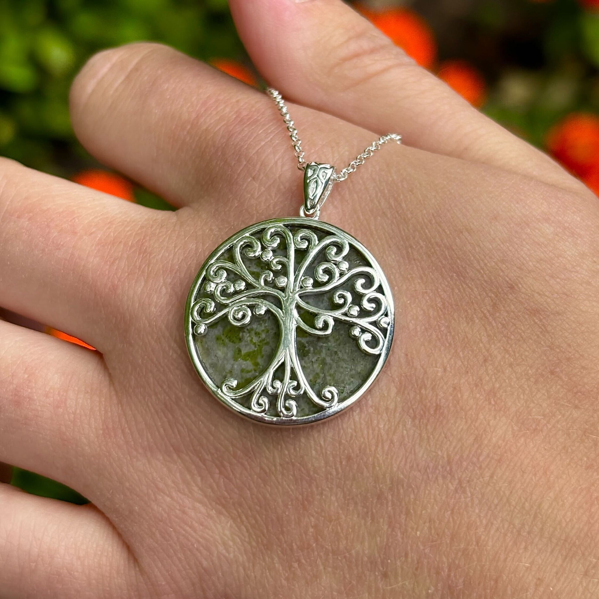 Tree Of Life Connemara Marble Pendant With Irish Sterling Silver