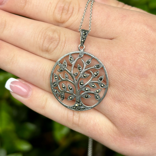 Sterling Silver Marcasite Tree of Life Necklace with Chain