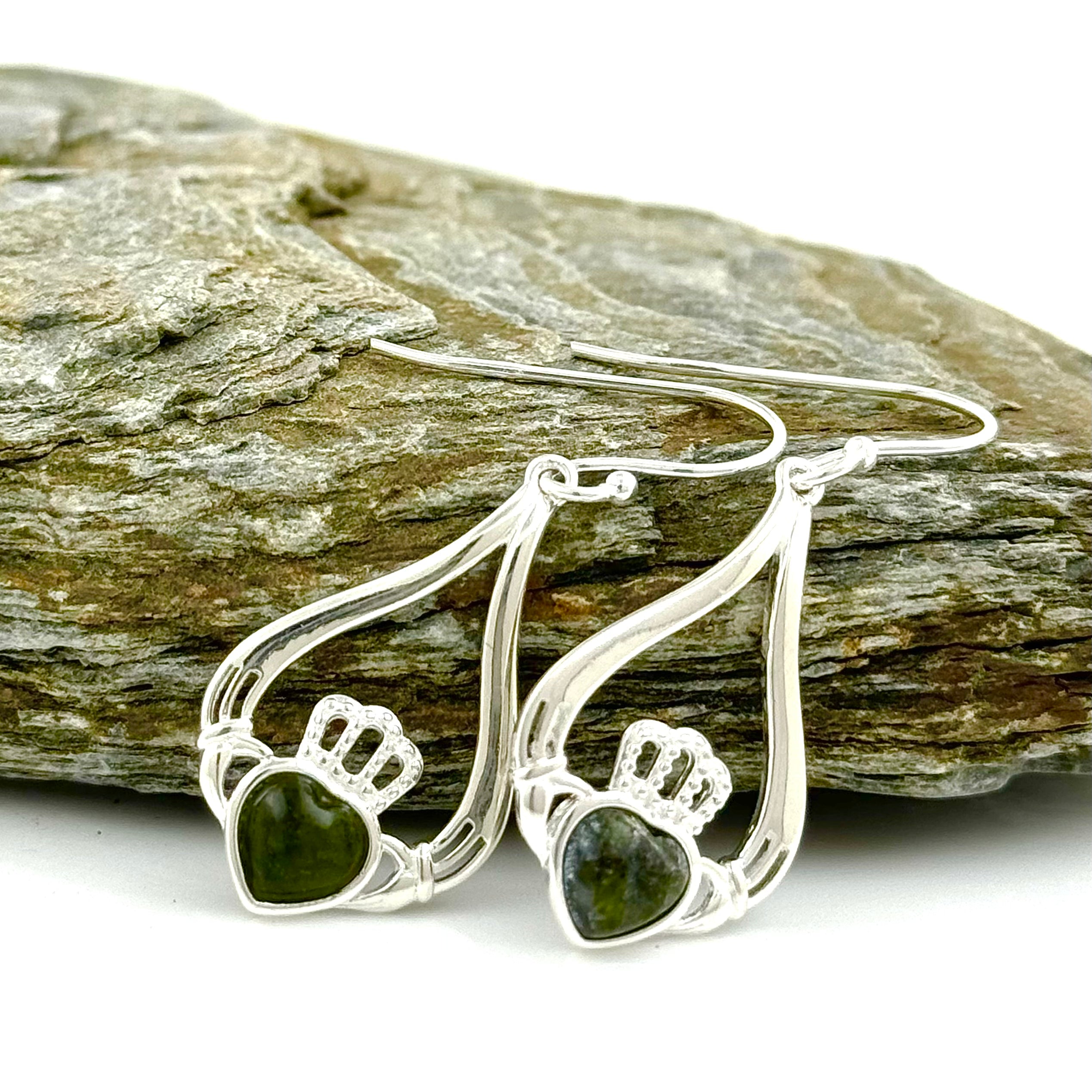 Claddagh Earrings with Connemara Marble