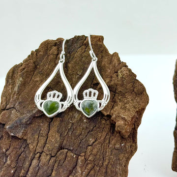 Claddagh Earrings with Connemara Marble