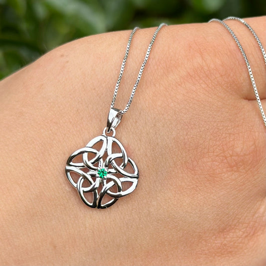 Sterling Silver Crystal Celtic Knot Pendant