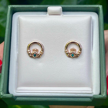 Gold Plated Crystal Claddagh Stud Earrings