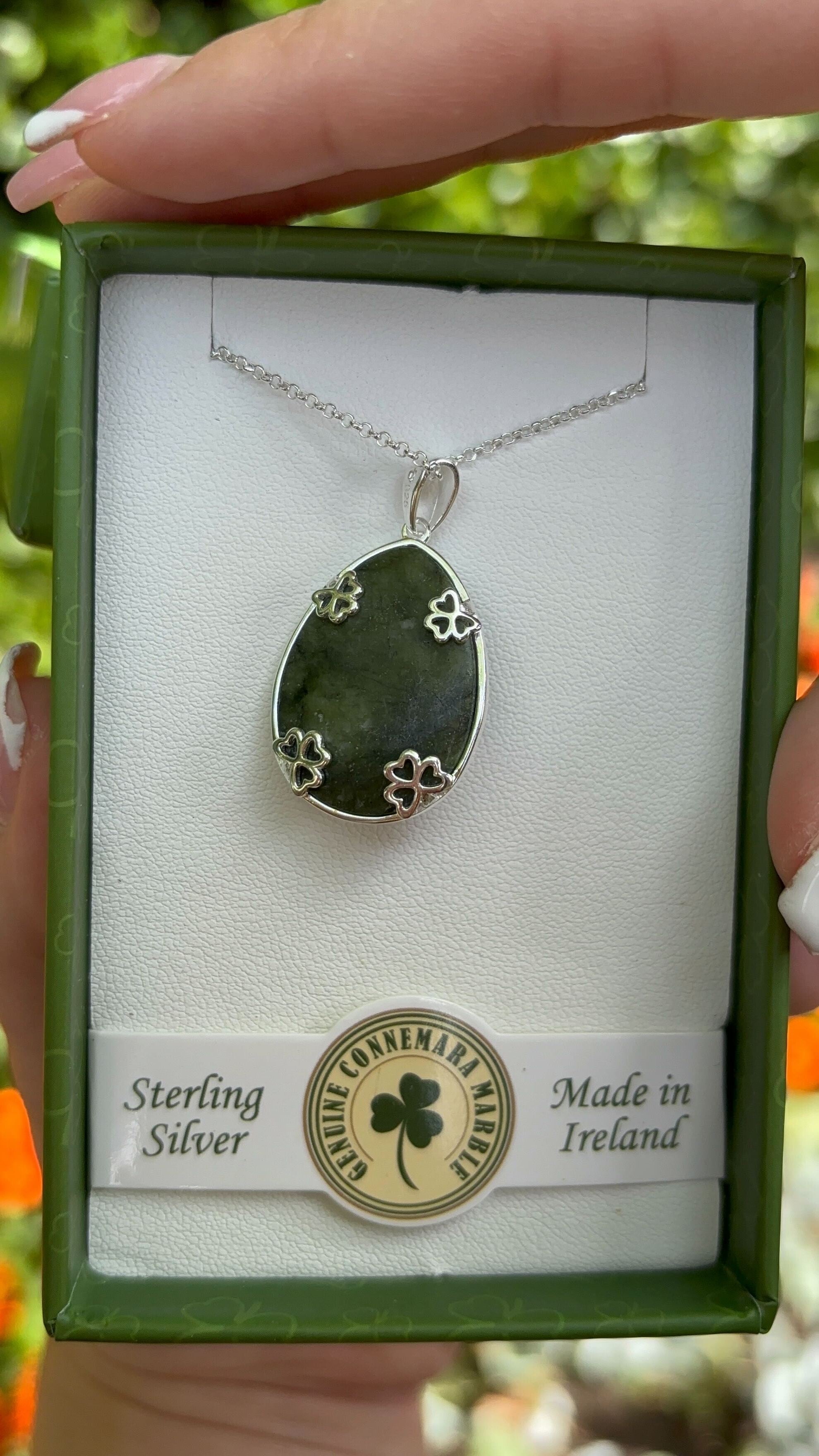 Claddagh Basket Necklace with Connemara Marble