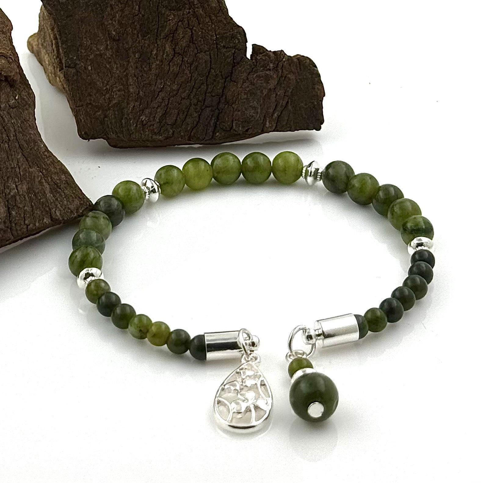 Connemara Marble  Stretch Bracelet With Shamrock