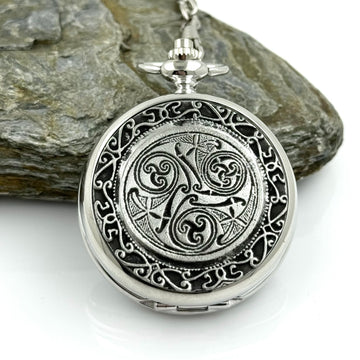 Mullingar Pewter Mechanical Pocket Watch with Celtic Spiral