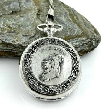 Mullingar Pewter Mechanical Pocket Watch with Ireland Design