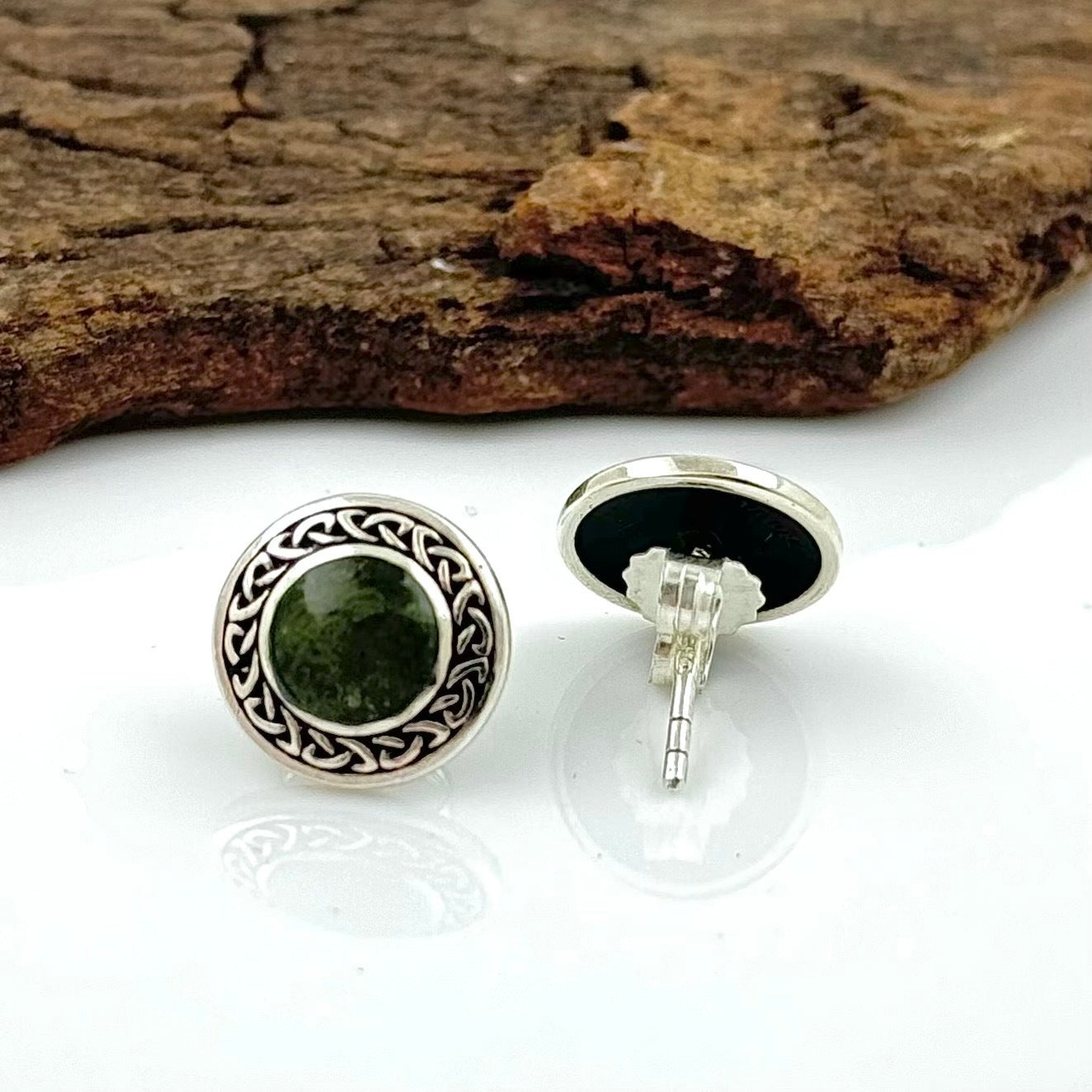 Connemara Marble Round Celtic Stud Earrings