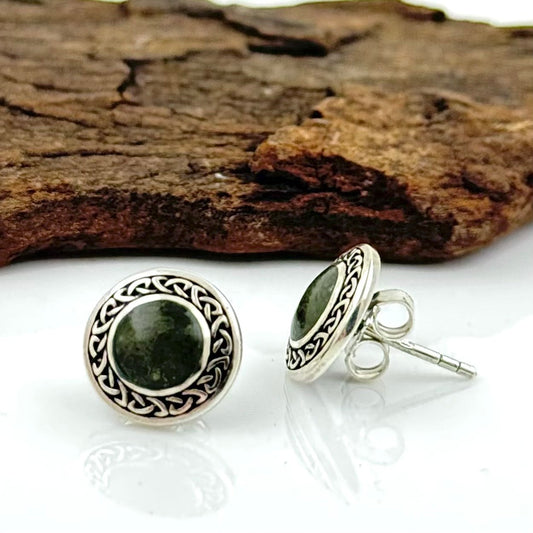 Connemara Marble Round Celtic Stud Earrings