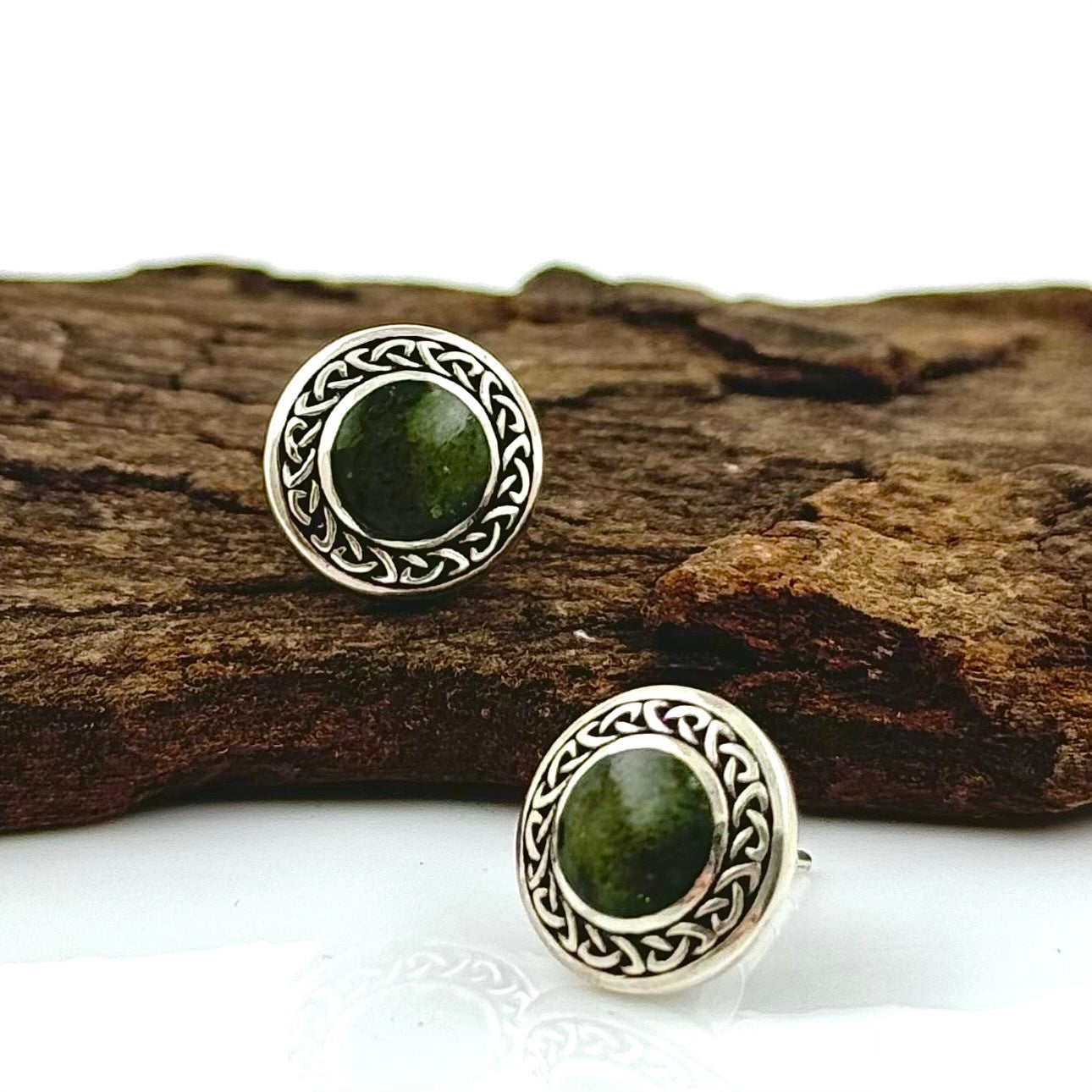 Connemara Marble Round Celtic Stud Earrings