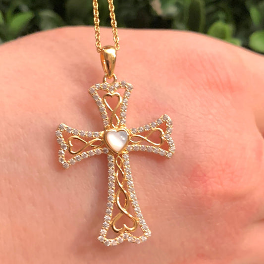 Golden Plated Celtic cross necklace with pearl