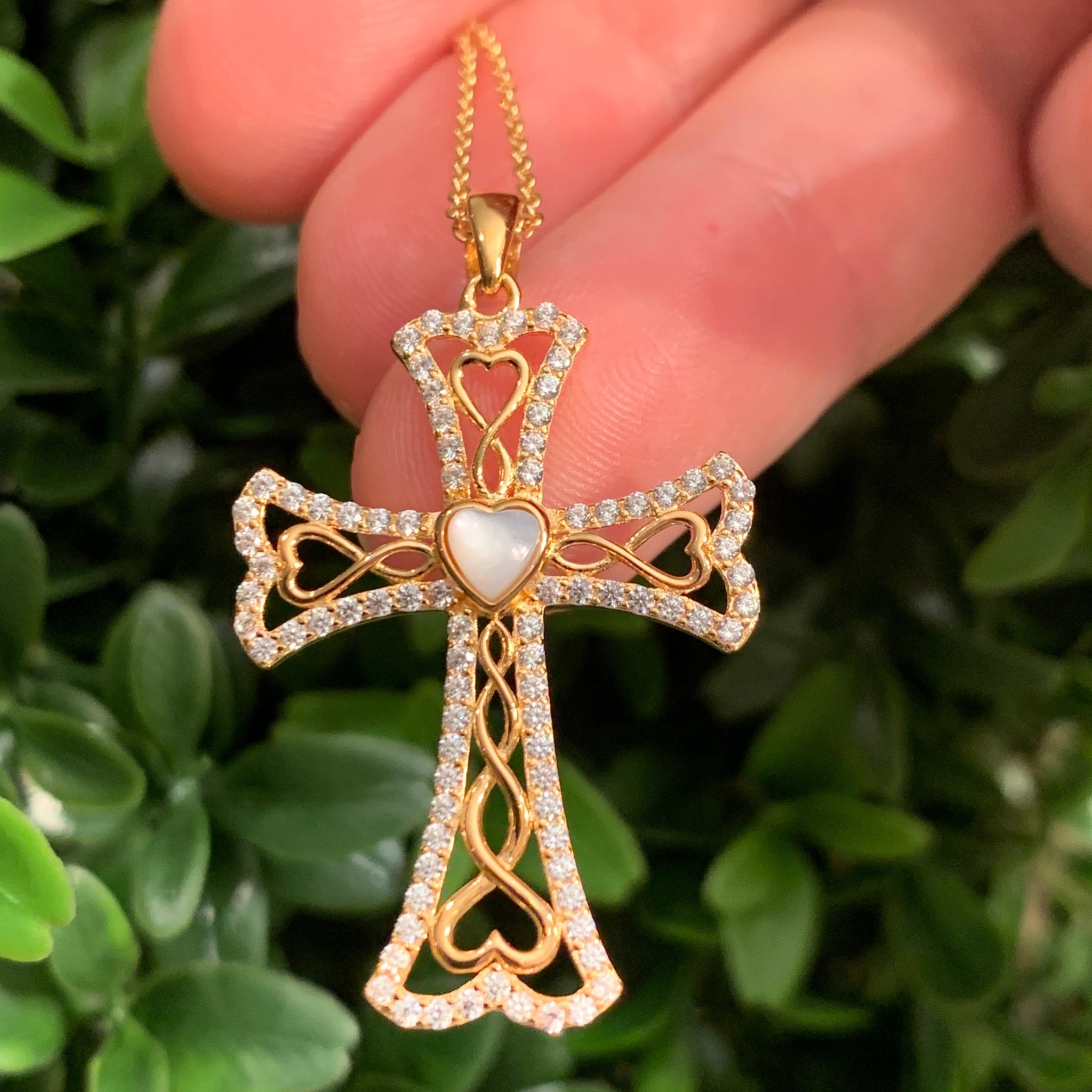 Golden Plated Celtic cross necklace with pearl