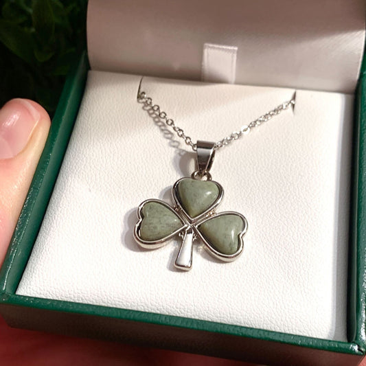 Silver Plated Connemara Marble Shamrock Pendant