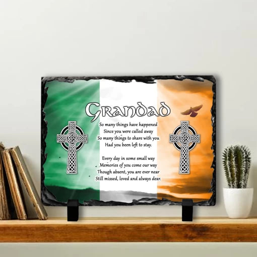 Ireland In Memory Celtic Cross Slate Tile