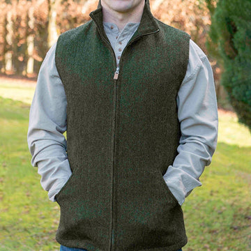 James Wool Tweed Bodywarmer - Olive Herringbone