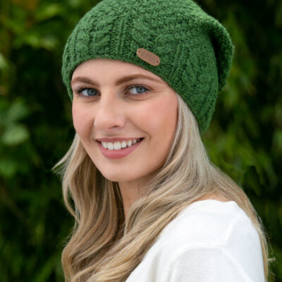 Floppy Button Down Hat with an Aran Cable Band Green