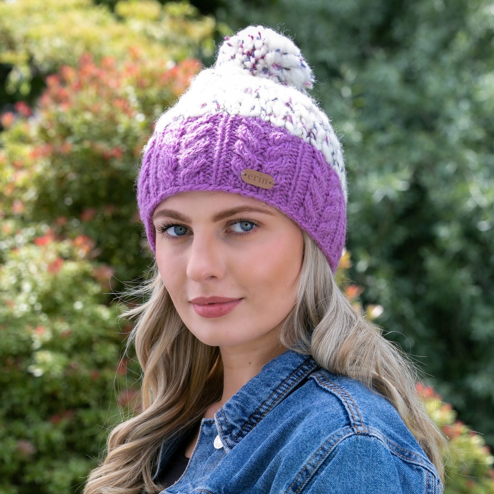 Uneven Wool Bobble Hat Flecked Lilac