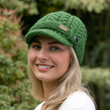 Aran Cable Peak Hat Green