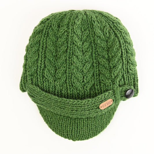 Aran Cable Peak Hat Green