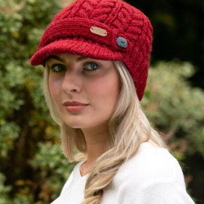 Aran Cable Peak Hat Red