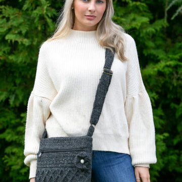 Aran Trellis Pattern Crossbody Bag Charcoal