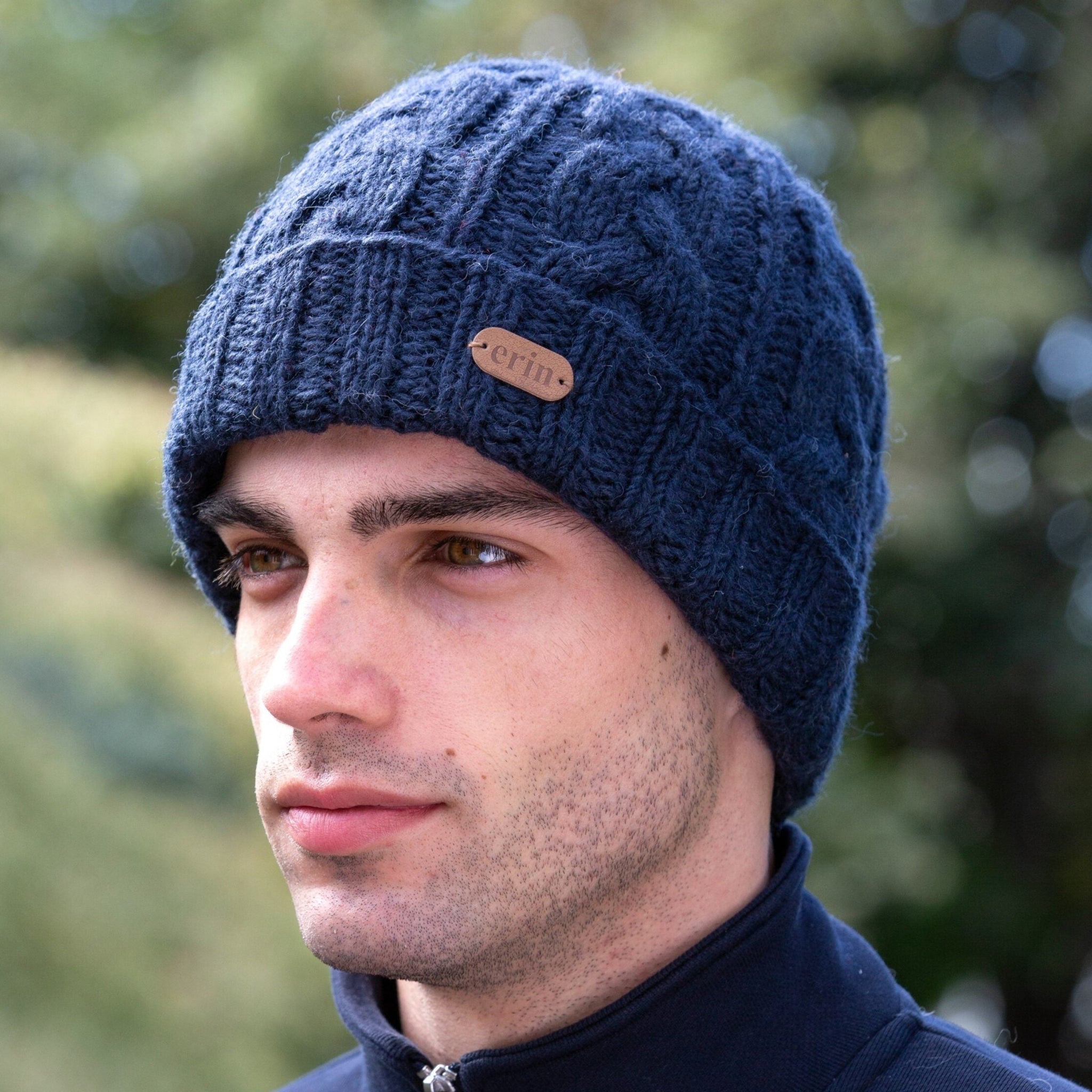 Aran Cable Turnup Hat Navy