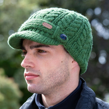 Aran Cable Peak Hat Green