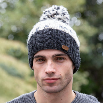 Uneven Wool Bobble Hat Flecked Charcoal