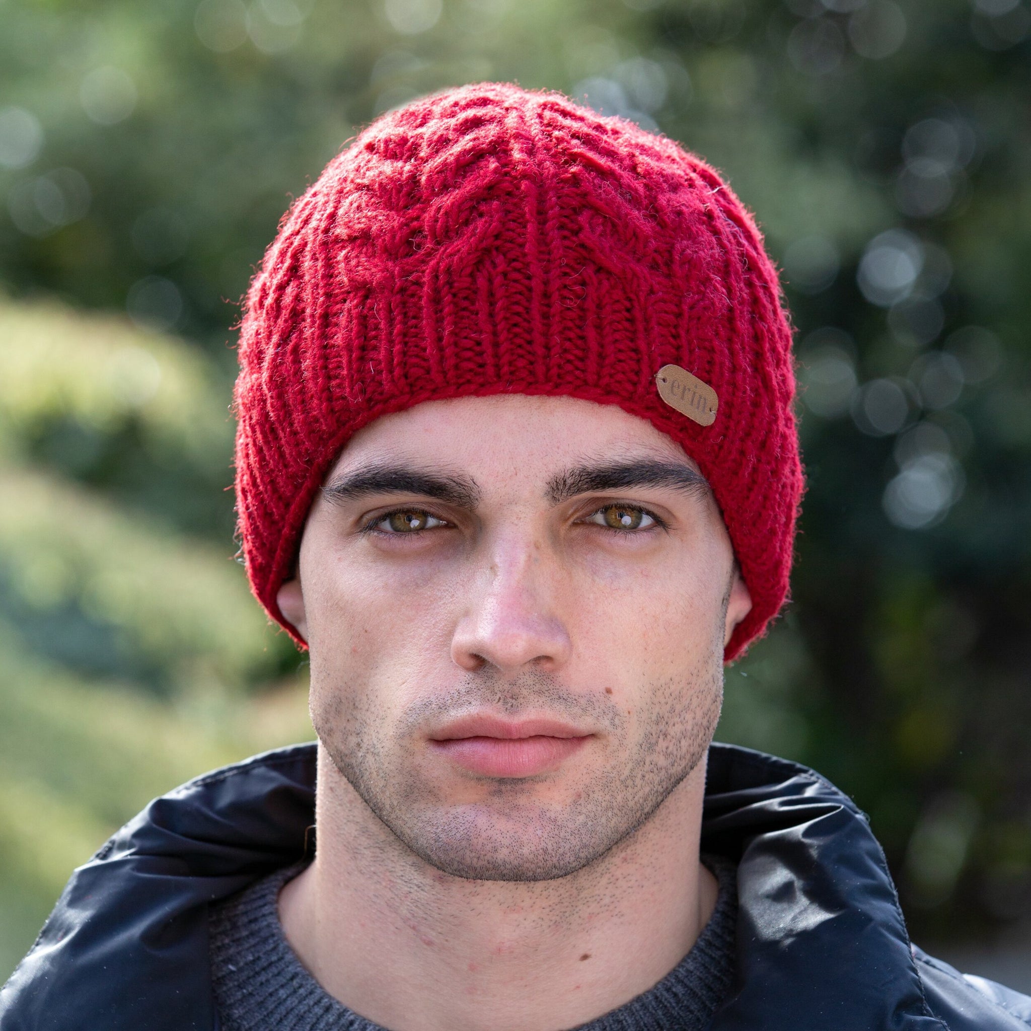 Aran Cable Pullon Hat Red