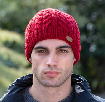 Aran Cable Pullon Hat Red