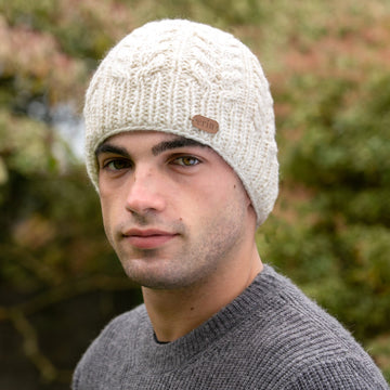 Aran Cable Pullon Hat White