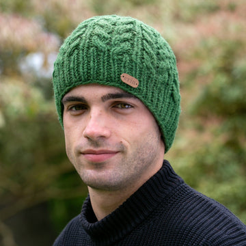 Aran Cable Pullon Hat Green