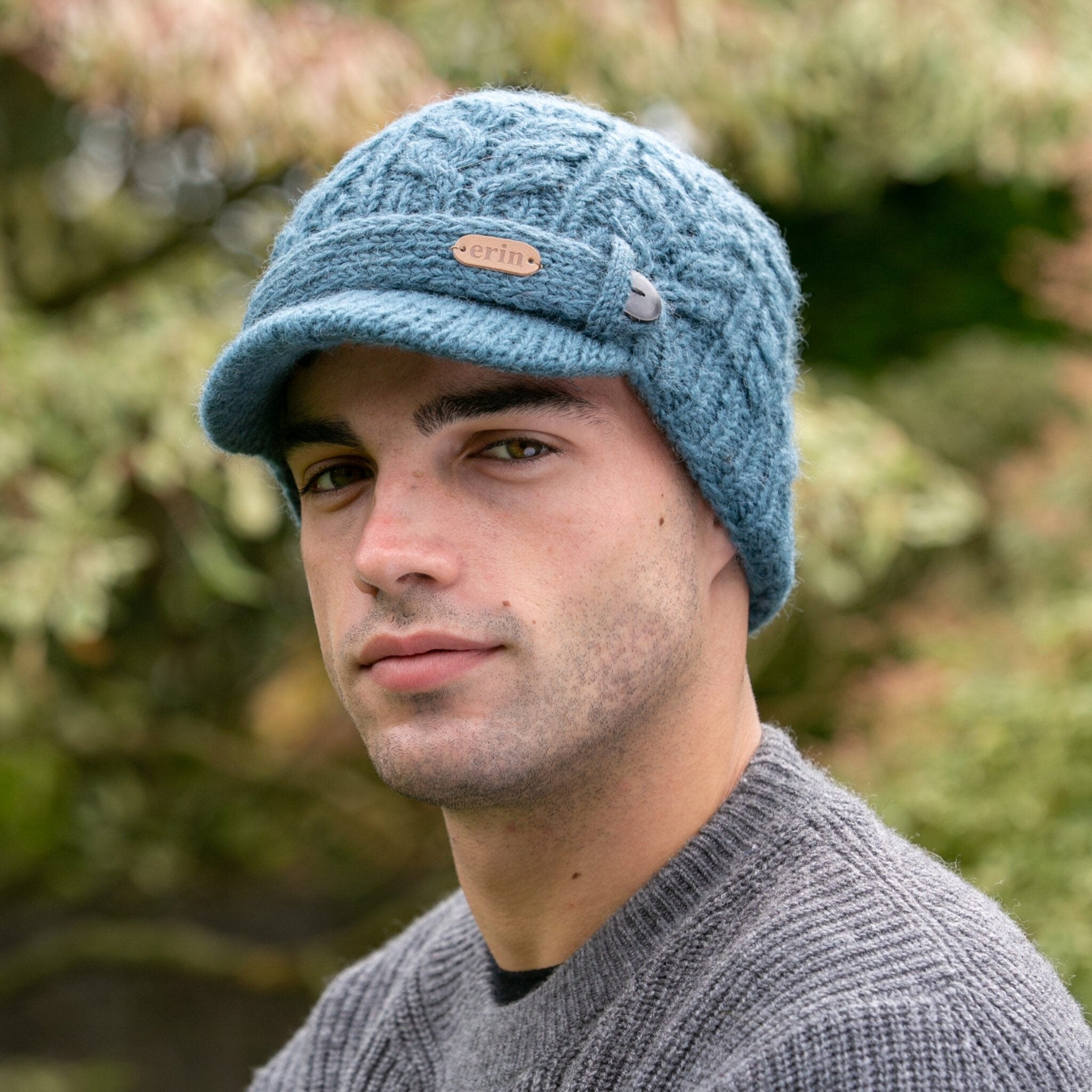 Aran Cable Peak Hat Denim Blue