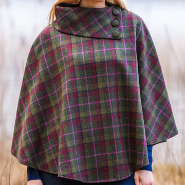 Mucros Tweed Poncho - Green Red Pink