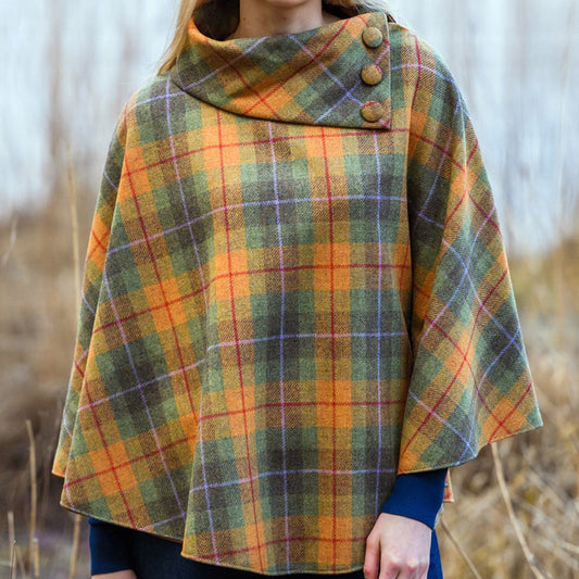 Mucros Tweed Poncho - Orange Green