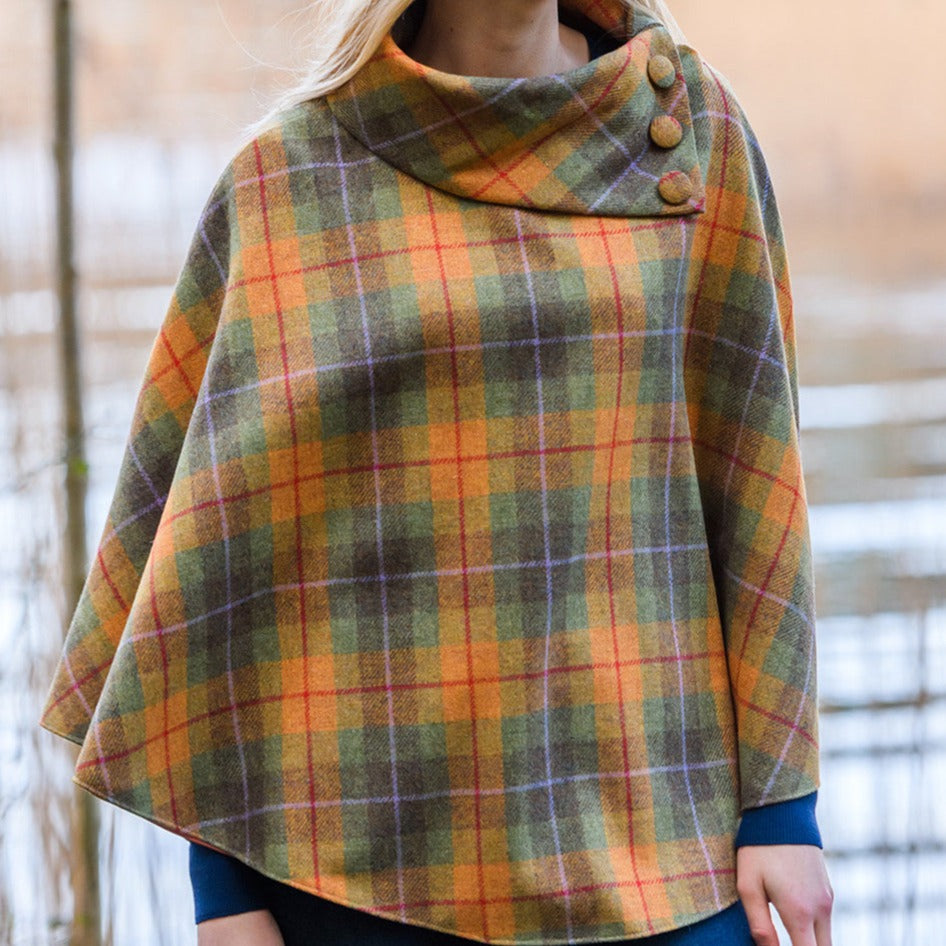 Mucros Tweed Poncho - Orange Green