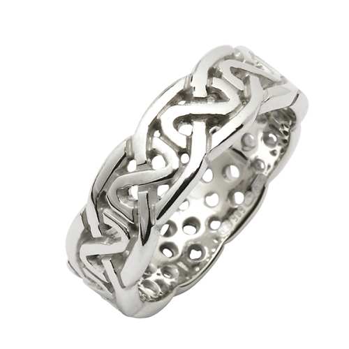 White Gold Wedding Ring - Celtic Knots - 10 Karat - Medium Pierced