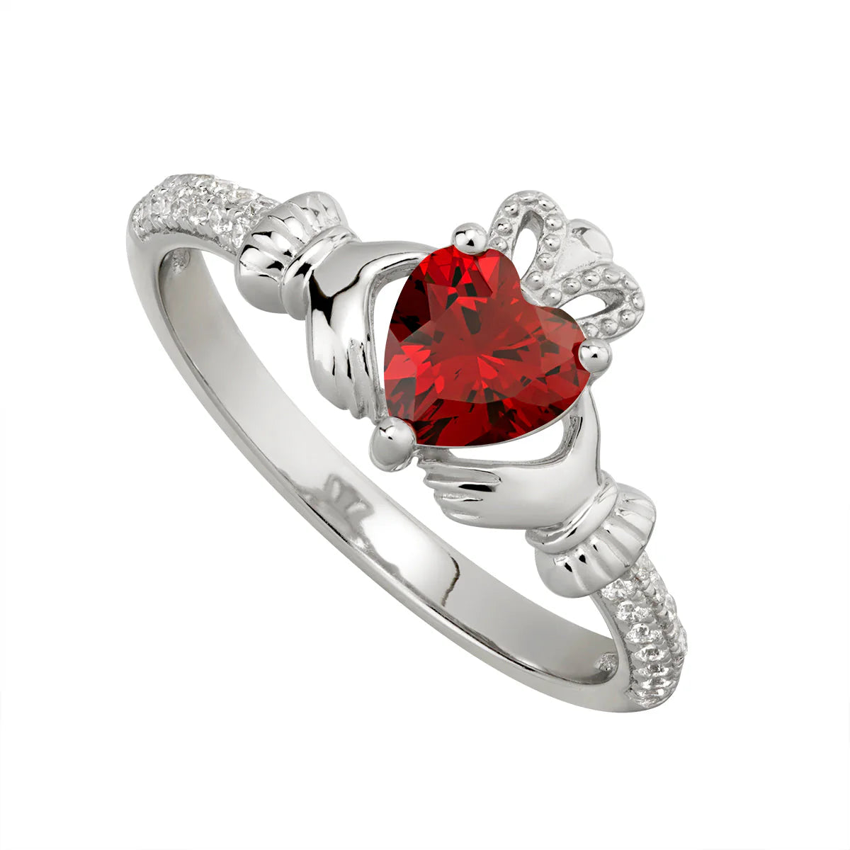 January Birthstone Silver Claddagh Ring