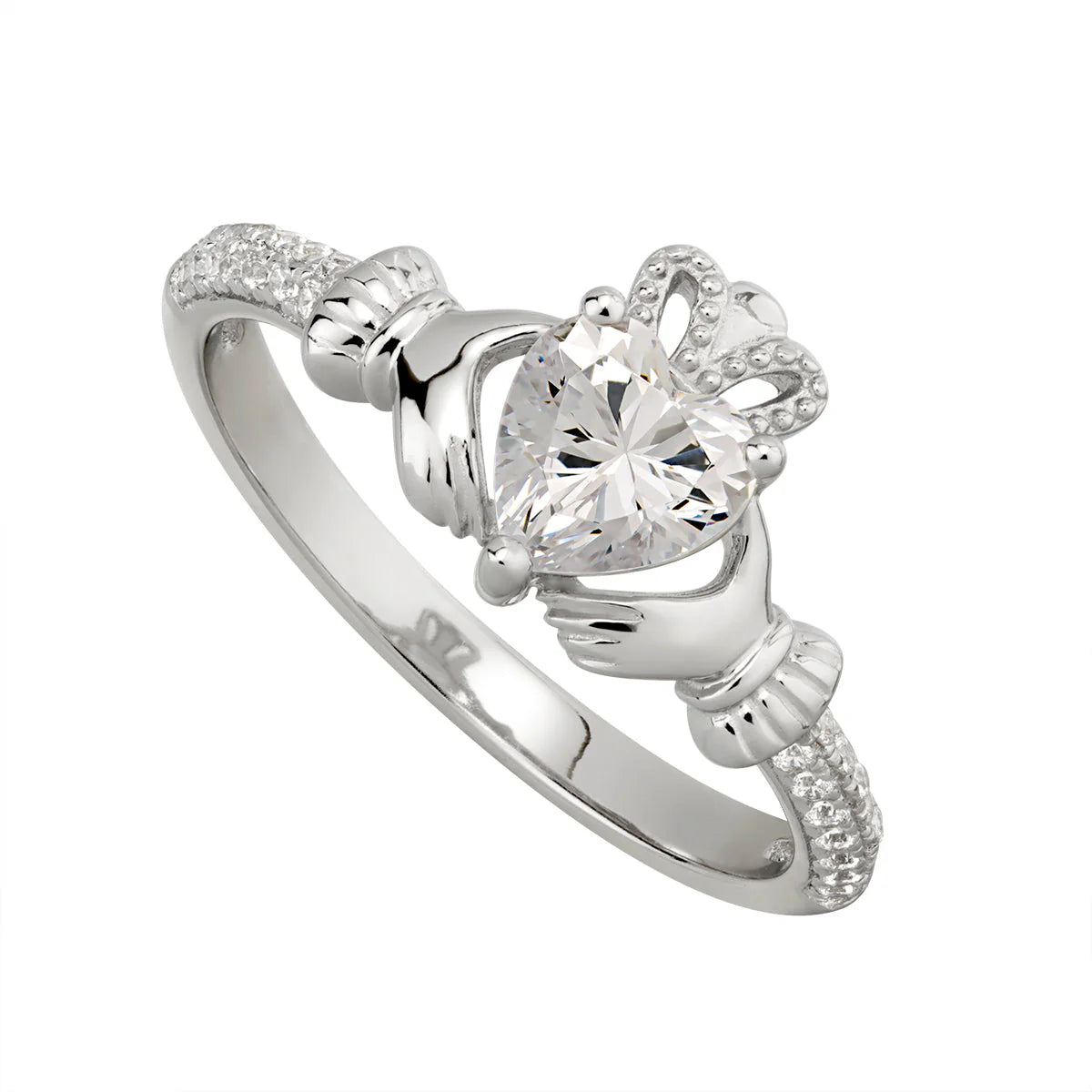 April Birthstone Silver Claddagh Ring