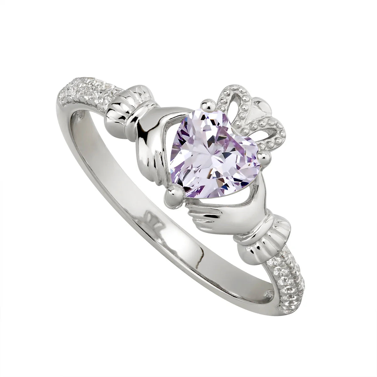 June Birtshone Silver Claddagh Ring