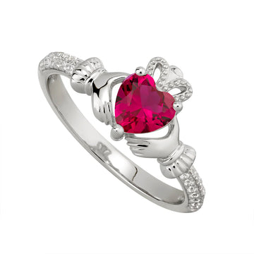 July Birthstone Silver Claddagh Ring