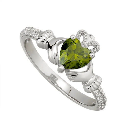 August Birthstone Silver Claddagh Ring