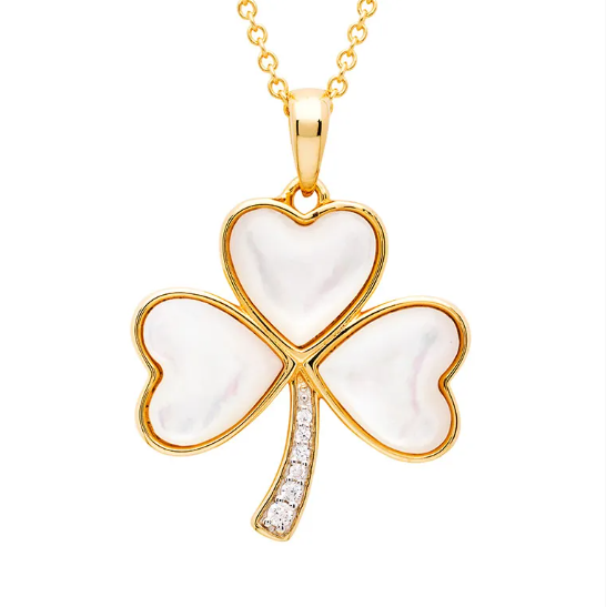 14KT Gold Vermeil Mother of Pearl Irish Shamrock Necklace