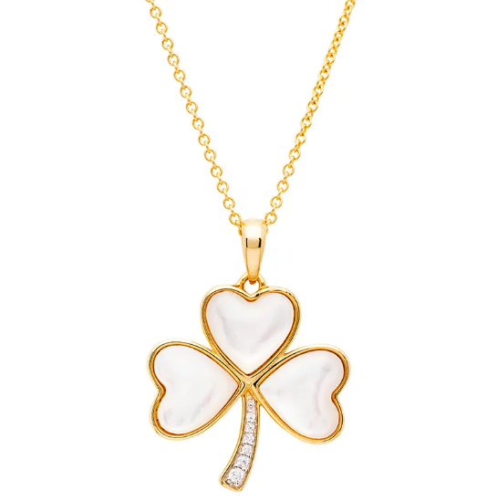 14KT Gold Vermeil Mother of Pearl Irish Shamrock Necklace