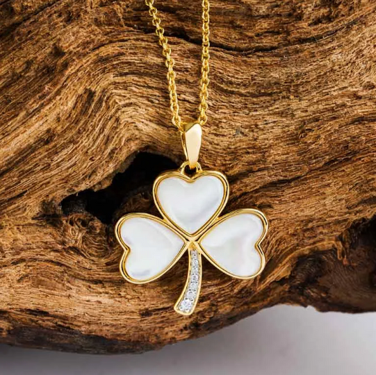 14KT Gold Vermeil Mother of Pearl Irish Shamrock Necklace