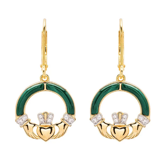 Gold Vermeil Malachite Claddagh Earrings