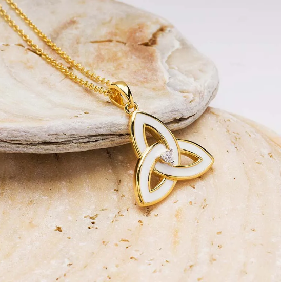 Gold Vermeil White Enamel Celtic Trinity Knot Necklace