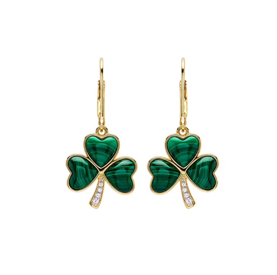 14KT Gold Vermeil Drop Malachite Shamrock Earrings